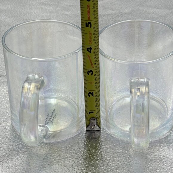 Clear iridescent Glass Coffee Mug Set of 2 Handle Tea Modern Classic Minimalist - Picture 3 of 10